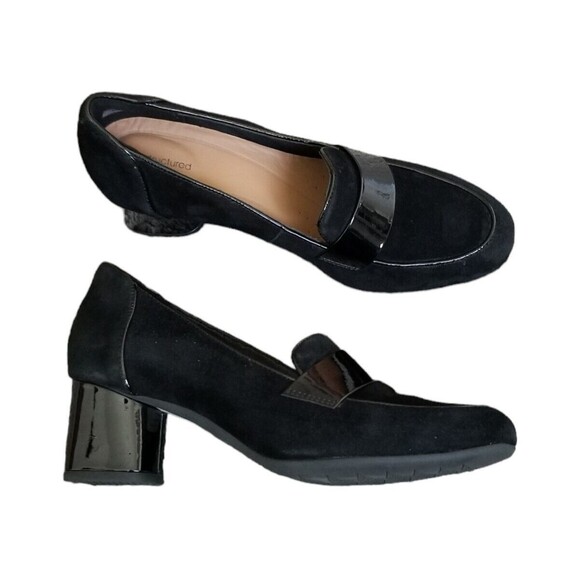 Clarks Un Cosmo Way Black Suede Block Heel Loafer Womens Size 7 READ - Picture 4 of 11